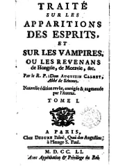 Capa de Traité sur les apparitions des esprits et sur les vampires ou les revenans de Hongrie, de Moravie, &c.