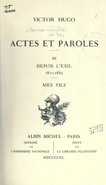 Portada de Actes et paroles